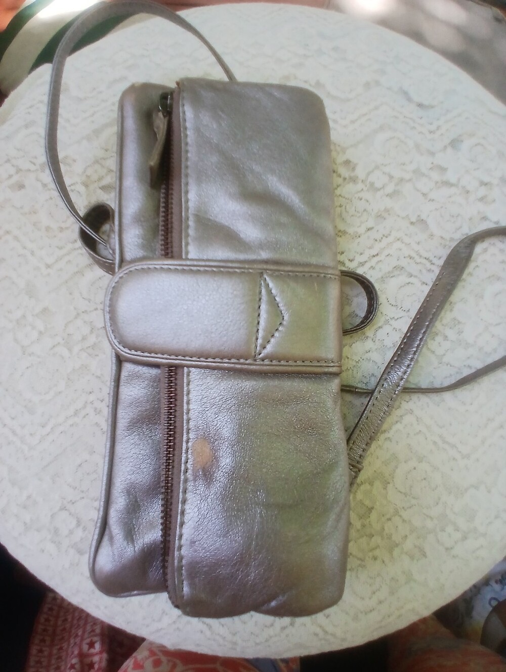 Latico Genuine Leather Metallic Taupe Crossbody Clutch Bag - Picture 4 of 11